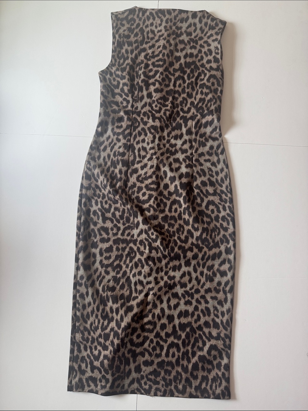 EXPRESS Ponte Leopard Crew Neck Cap Sleeve Midi Sheath Dress